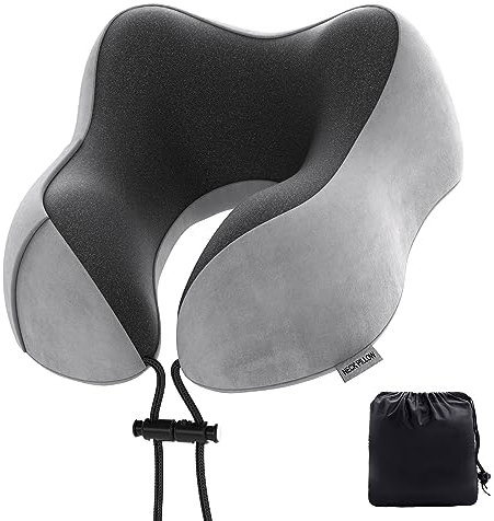 Reisekissen Memory Foam Nackenkissen Leicht Schnellpack für Flugzeug Zug Auto Nackenstützkissen für Reisen Camping (Hellgrau)