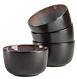 MÄSER 935132 Serie Teona, 4er Müslischalen Set mit grün-brauner Reaktivglasur, 4 Schalen aus Keramik in modern dezenter Coupe-Form, Steinzeug