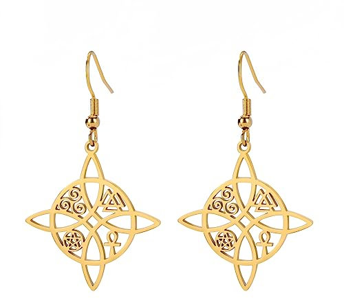 Dreamtimes Hexenknoten Ohrringe für Frauen Edelstahl Ohrringe Keltische Quaternäre Hexenknoten Ohrringe Hexerei Amulett Schmuck Geschenk für Frau Freundin Weihnachten (Gold)