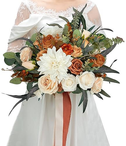 BENCENTRE 35,6 cm Terrakotta-Brautstrauß, Herbsthochzeit, Brautsträuße für Zeremonie und Jahrestag, französischer rustikaler Vintage-Stil, künstliche Blumen