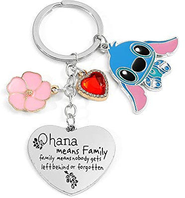 Stitch Gifts Niedliche Schlüsselanhänger Ohana Familie Freundschaft Geschenk Schlüsselanhänger Geschenk für Männer und Frauen Stich Stuff Schlüsselbund für Personalisierte | Herz Edelstahl keychain