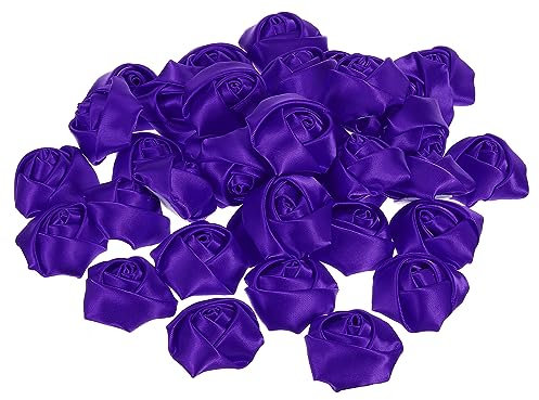 PATIKIL 1.6 Satin Ribbon Roses, 50 Pack Artificial Flowers Roses Heads Handmade Fake Flowers Fabric Flowers for Crafts Wedding Bouquet, Purple