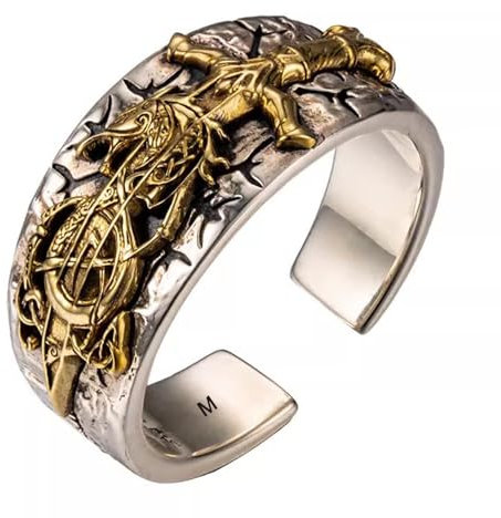 925 Sterling Silber Drache mit Schwert Ring gravierter Wikinger Vegvisir Kompass Nordischer Schmuck für Herren Damen Offen Verstellbare Größe M