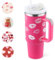 PRAOAHEI 40oz Thermobecher mit Strohhalm und Henkel, 1180 ML Edelstahl Heiße Kalte Getränke Vakuum Trinkbecher, Geschenk für Frauen Liebhaber Freunde, Rosa Lippendruck