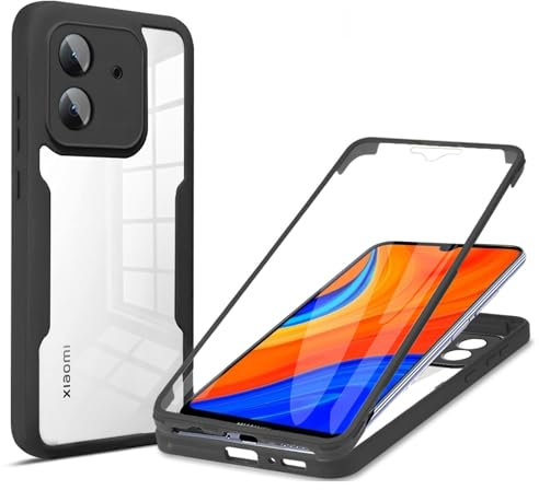 betterfon 360 Grad Hülle Kompatibel mit Xiaomi Redmi 13C / C65 | Handyhülle mit eingebautem Displayschutz für Redmi 13C / C65 | Schwarz
