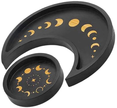 DIKACA Piatto Portaoggetti in Legno Pregiato: Decorazione Con Fasi Lunari Perfetto Per Esporre Gioielli