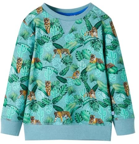 vidaXL Kinder-Sweatshirt Blumen Tiger Langarmshirt Pullover Pulli Hellgrün Melange 92