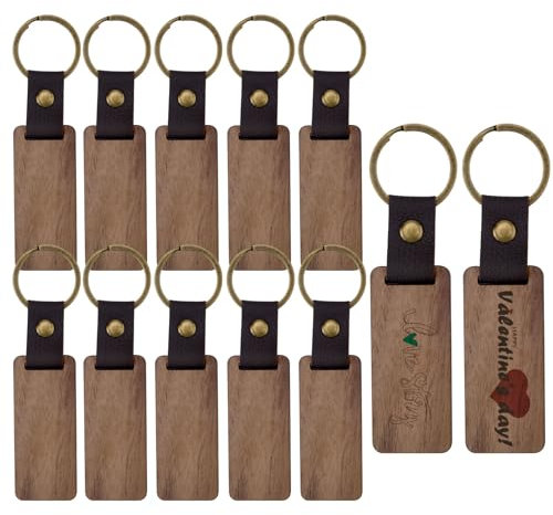 DAWRIS 12 Stück Holz Schlüsselanhänger, Holz Schlüsselringe Rohlinge Personalisierter Schlüsselanhänger Wooden Schlüsselringe Blanko DIY HolzschlüSselanhänger Rechteck Schlüsselanhänger (Braun)