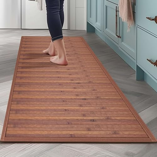 CosìCasa Bambus-Teppich für die Küche aus nachhaltigem Holz, rutschfest, waschbar mit elegantem Rand, perfekt als Badteppich oder Küchenläufer [50 x 180 cm, Hellbraun]