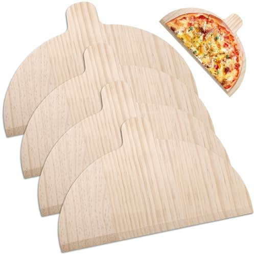 GOEDCH 4 Piezas Pala Pizza Madera: 28 × 17 cm Semicircular Pala para Pizza, Paleta Para Pizza, Pala Pizza Horno, Piedra Pizza, Tabla Pizza Horno de Madera para Embutidos, Quesos, Cocina