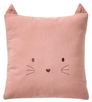 VERTBAUDET Kissen mit Tiermotiv aus Baumwollgaze, Rosa, TU