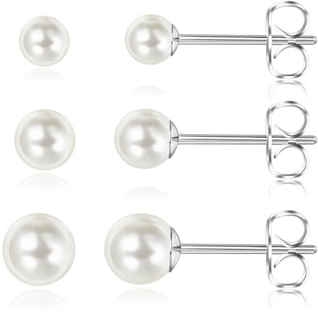 Titan Ohrringe Hypoallergen Perlenohrringe Damen Mädchen G23 Titan Ohrstecker 3Paar Perlen Ohrstecker 4/5/6mm