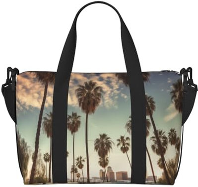Reisetasche für Damen und Herren, verstellbar, großes Fassungsvermögen, Wochenendtasche, Übernachtungstasche, Handgepäcktasche, wasserdicht, Sport, Turnbeutel für Reisen, Yoga, Los Angeles Palmen,