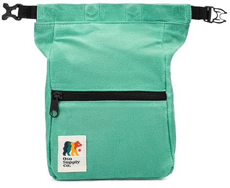 Oso Supply Co Kulshan Bouldereimer, große Kreide-Tasche zum Klettern, Kreidetopf mit magnetischem Roll-Down-Verschluss, Bürstenschlaufe, Reißverschlusstaschen für Kletterer, Gewichtheben (Türkis)