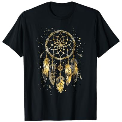Golden Feather Western Boho Dreamcatcher Mandala T-Shirt