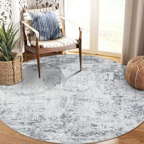 Capslpad Grey Abstract Rugs Round ø160cm Living Room Modern Non-Slip Area Rug Round Machine Washable Floor Carpet Short Pile Soft Minimalist Circle Rug Beige for Living Room Bedroom Kids Room Decor