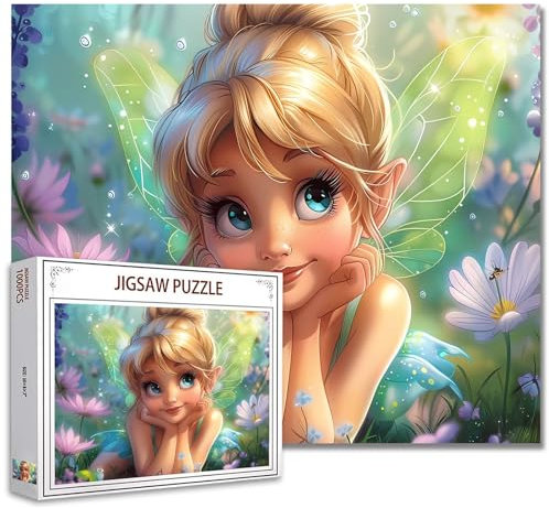 Fairy Girl Jigsaw Puzzles 1000 Stücke für Erwachsene, Familien (Frau, Blumen, Flügel, Tropische Pflanzen, Honigbiene) Stücke passen perfekt zusammen Mode weiblich rahmenbare magische Puzzle Kunst