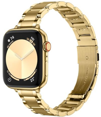 wutwuk Schmales Metall Armband Kompatibel mit Apple Watch 42mm(S11/10) 41mm 40mm 38mm, Damen Slimes Edelstahlarmband Dünnes Ersatzarmband für iWatch Series 11 10 9 8 7 6 5 4 3 2 1 SE Gold