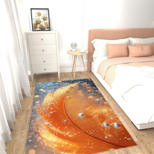 Teppich Wohnzimmer Goldene Federn Teppich Schlafzimmer,Wohnzimmerteppich Super Soft,Waschbarer Teppich,Anti-Rutsch Unterseite, Kurzflor Teppich Strapazierfähig,Modern Rug Pflegeleicht