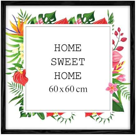 MG Design Bilderrahmen 60 x 60 cm - Farbe Schwarz, aus Holz, mit Acrylglas - zum vertikalen oder horizontalen Aufhängen, ohne Hintergrund, für Fotos, Poster, Puzzles