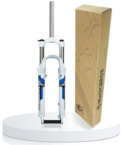 HZXQCVB 26Zoll Mountainbike-Gabel Federweg 100mm Mechanisch Gefederte Gabel 1-1/8“ Gerades Rohr Manuelle Steuerung Scheiben-/V-Bremse Schnellspanner 9mm Fahrrad-Gabel(26in White,Blue)