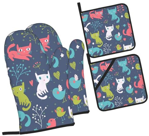 Handschuhe Und Topflappen-Set, Tier Topfhandschuhe Neuheit Topflappen rutschfest Kochhandschuhe Für Cafe Grillen Backen