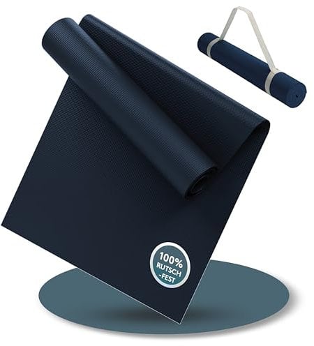 LILENO SPORTS Yoga Matte Midnight Blue (180x60cm) - Sport und Yogamatte extra rutschfest in 4 mm Dicke - Gymnastikmatte und Fitnessmatte für Workout und Yoga - Sportmatte für Zuhause