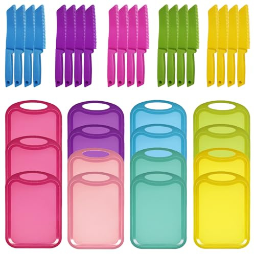30 Pcs Plastic Cutting Board for Kids Safe Knife Cutting Knife Cooking Supplies Cooking Utensils Including15 Child Safe Knife 15 Chopping Board for Cooking Club, Preschool