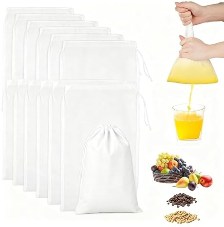FAINCA 10 st matgasväv, 20 x 30 cm fina stickade mjölkfilterpåsar, nöttermjölkpåsar, finmaskig filterpåse, för filtrering av juice, kaffe, kall infusion