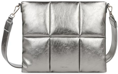 Comfyable Puffy Laptop Sleeve 15 16 Inch, Puffer Laptop Carrying Case with Crossbody Strap, Compatible for MacBook Air 15 M4 2025, MacBook Pro 16 M4 2024, PU Leather Pouch, Silver