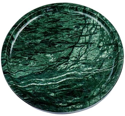 Round Marble Vanity Tray - Diameter 7.87 Natural Green Stone Tray for Bathroom Perfume Jewelry Makeup - Decorative Marble Catchall Dish for Vanity Countertop Organizer