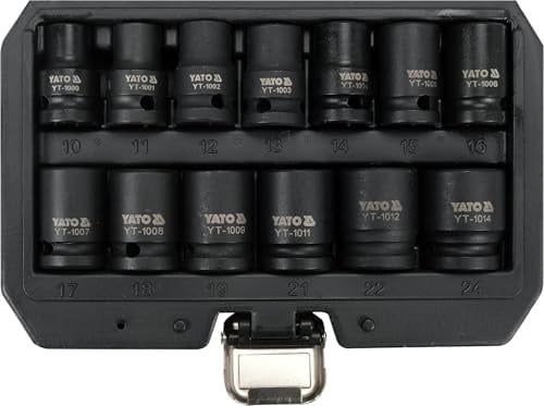 Yato - 13-teiliges Set Schlagschrauber-Stecknüsse, kurz, 6-Kant 1/2, 10 bis 24 mm
