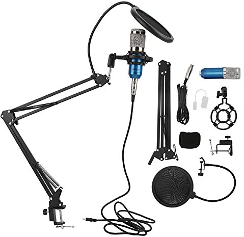 Kit di microfono a condensatore BM800 USB con braccio flessibile per computer per notebook desktop per PC, microfono di trasmissione di registrazione, suono chiaro, velocità di (Blue + Silver)