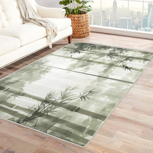 Générique Chinois Tapis D'entrée Intérieurs 90x120 Antidérapant, Poil Ras Doux Lavable Zen Bambou Japon Oriental Tapis Salon, Chambre, Cuisine, Chinois Paillasson Interieur Entree