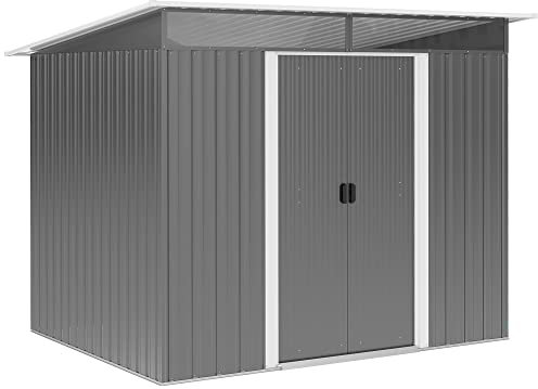 Outsunny Cobertizo de Jardín Exterior 4,5 m² 260x194x200 cm Caseta de Jardín Exterior Metálica con Paneles Frontales Transparentes y 2 Puertas Corredizas para Almacenamiento de Herramientas Gris