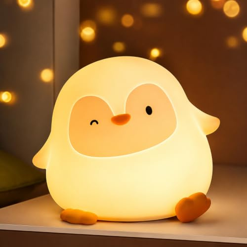 Penguin Night Light Kids, Cute Animal Themed Nightlight Gifts for Children | Silicone LED Night Touch Lamp, Room Decor Penguin Toy Christmas Birthday Gifts for Girls Boys Baby