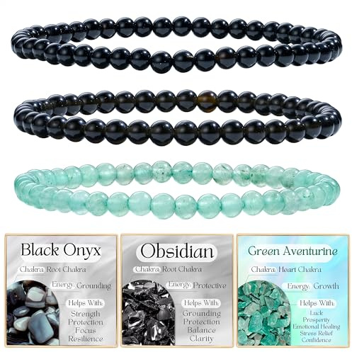 Bivei 3-teiliges Perlenarmband Damen Handgefertigter Naturstein Heilsteine Edelstein Perlen Armband, Yoga, Meditation, Schutz Geschenk