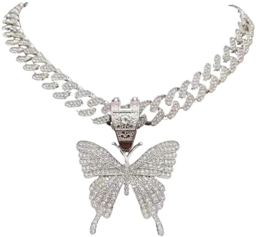 jtkhaweh Classic Men Women Hip Hop Iced Out Bling Butterfly Pendant Necklace Chain Hiphop Necklaces