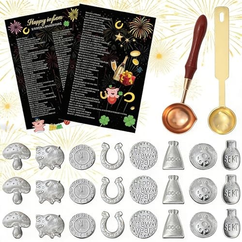 Auzlya Tin Casting, Tin Casting New Year's Eve Casting with 16 Tin Figures and 2 Spoons Instructions Oracle Book, New Year's Eve Casting the Fortune Telling Party Game, Lead Casting Set New Year's Eve