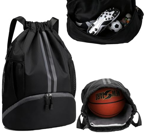Pinboov Waterproof Football Boot Bag PE Kit Bag with Shoe Compartment | Drawstring Bag, Waterproof Oxford, Shoe Compartment, Wet Dry Pouch, Adjustable Straps, for Football Gym