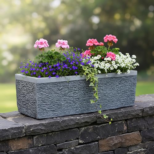 Arnusa Pot de fleurs en pierre artificielle aspect ardoise - Résistant aux intempéries et aux UV - Pot de fleurs pour jardin, terrasse et balcon (BK-FP-03)