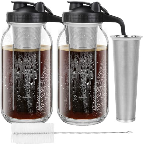 MSYU 2 Pack 64oz Cold Brew Coffee Maker with Stainless Steel Mesh Filter, 2 Quart (1.9 Liter) Heavy Duty Iced Coffee Maker w/Flip Cap Lid and Spout
