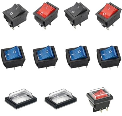 YIPFEN Set 10 Pezzi Interruttori a Bilanciere KCD4 con Cappucci Protettivi Impermeabili, Auto-bloccanti 4 Poli 16A 250V / 20A 125V AC per Elettrodomestici e Auto