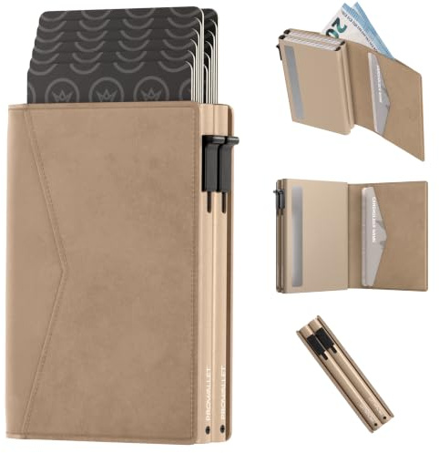 ProWallet Double - Portemonnaie 14 Karten und Geldscheine - Wallet mit RFID-Schutz - Kartenetui, Geldbörse - Card Holder Aluminium - Damen und Herren - Luxuriöser Geschenkbox (Beige)
