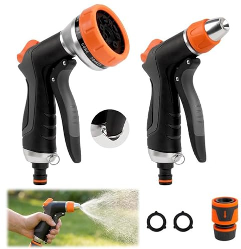 2 Stück Gartenbrause Spritzpistole, Hochdruck Gartenbrause für Gartenschlauch, Einstellbare Bewässerungsspritze mit Schnellanschluss & Dauerarretierung, Handbrause für Garten, Auto, Haustiere