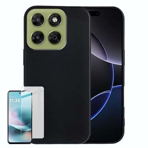 Wigento Schutzhülle + Schutzglas Set für Motorola Moto G67 / Moto G77, TPU Case, 9H Displayschutz Glas, Kamera Schutz, 360 Grad Schutz, Handyhülle Set (Schwarz)