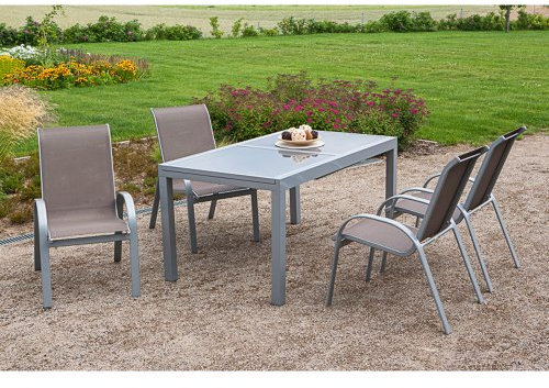 MERXX 5tlg. Amalfi Set, 4 Amalfi Stapelsessel, 1 Ausziehtisch, 140 (200) x 90 cm, Taupe