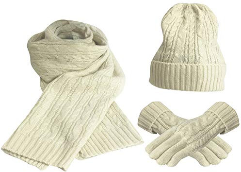 FEOYA Damen Stricken Mütze Schal Handschuh Set Wolle Dicke Beanie Schlauchschal für Herbst Winter