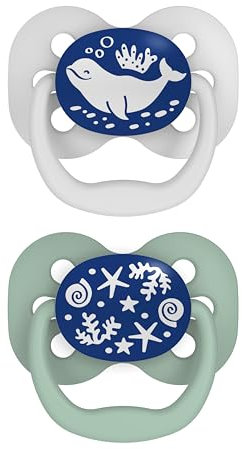 Dr. Brown's Advantage Nachtleuchtender Baby Schnuller, vollsymmetrischer Schnuller mit weicher Silikonbirne, Blue Ocean, 0-6 m, BPA-frei, 2er-Pack