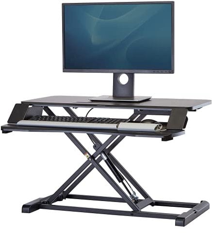 Fellowes höhenverstellbarer Sitz-Steh Schreibtischaufsatz Corsivo - stufenlos höhenverstellbar mit Gasfeder - Zwei Plattformen - ergonomischer Steharbeitsplatz für Büro & Homeoffice - schwarz
